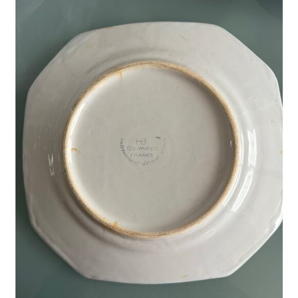 Henriot Quimper Faience Pottery Blue Mistral Breton Man 10” Octagonal Plate - Picture 8 of 9